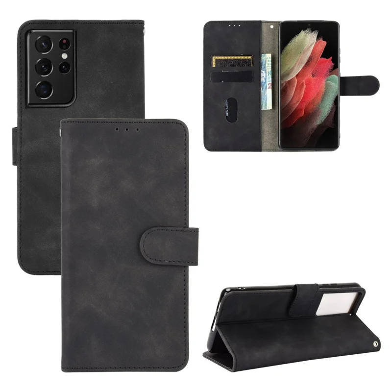 Delicate PU Leder Brieftasche Handy -hülle Für Samsung Galaxy S21 Ultra 5G - Schwarz