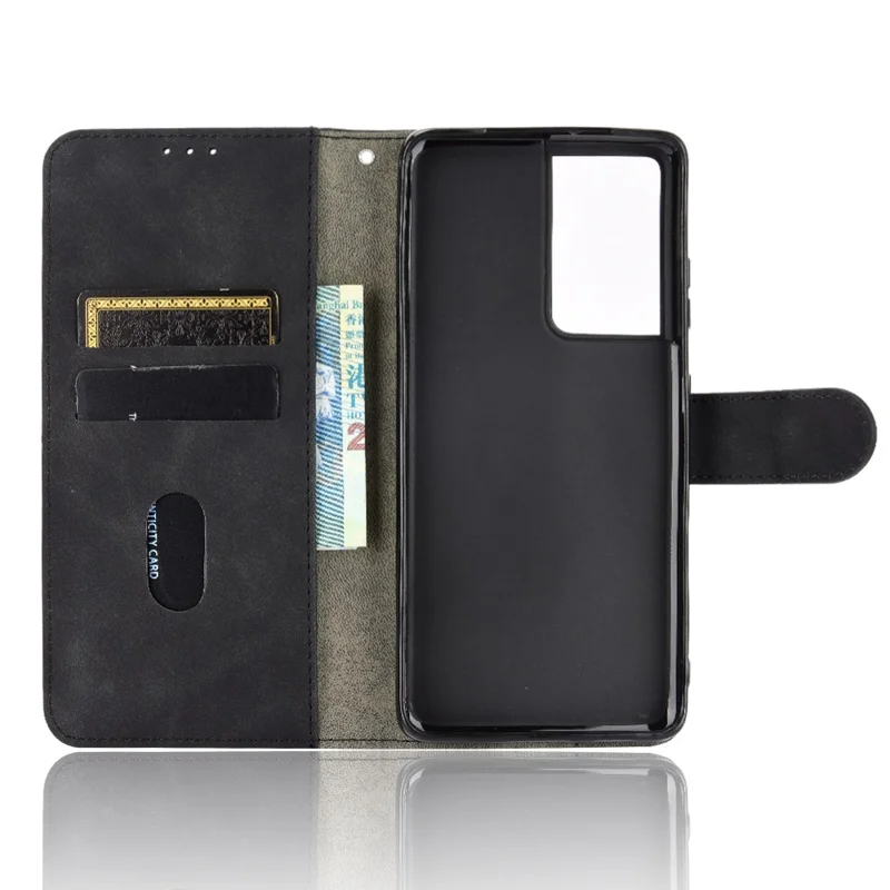 Delicate PU Leder Brieftasche Handy -hülle Für Samsung Galaxy S21 Ultra 5G - Schwarz