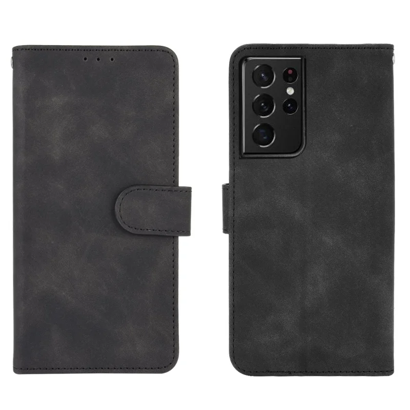 Delicate PU Leder Brieftasche Handy -hülle Für Samsung Galaxy S21 Ultra 5G - Schwarz