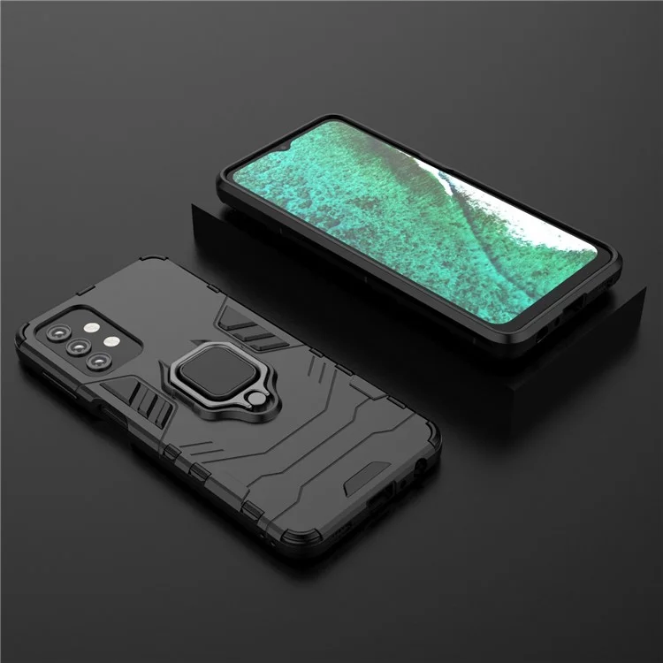 Cool Guard Ring Holder Kickstand PC TPU Hybrid Case Protetive Shell Para Samsung Galaxy A32 5G/M32 5G - Preto