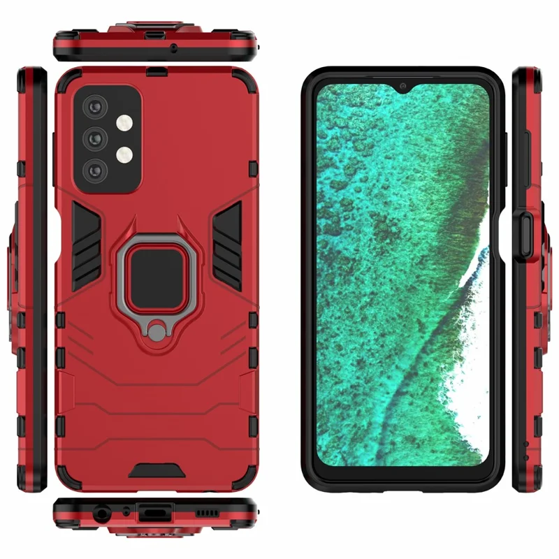 Cool Guard Ring Holder Kickstand PC TPU Hybrid Case Protective Shell for Samsung Galaxy A32 5G/M32 5G - Red