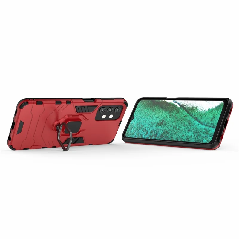 Cool Guard Ring Holder Kickstand PC TPU Hybrid Case Protective Shell for Samsung Galaxy A32 5G/M32 5G - Red