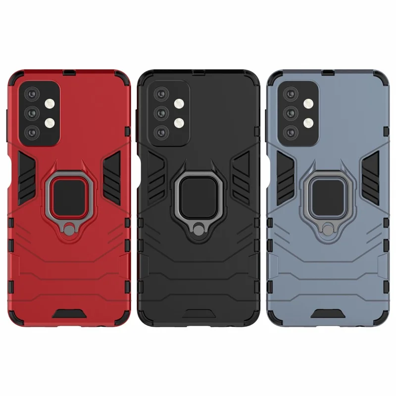 Cool Guard Ring Holder Kickstand PC TPU Hybrid Case Protective Shell for Samsung Galaxy A32 5G/M32 5G - Red