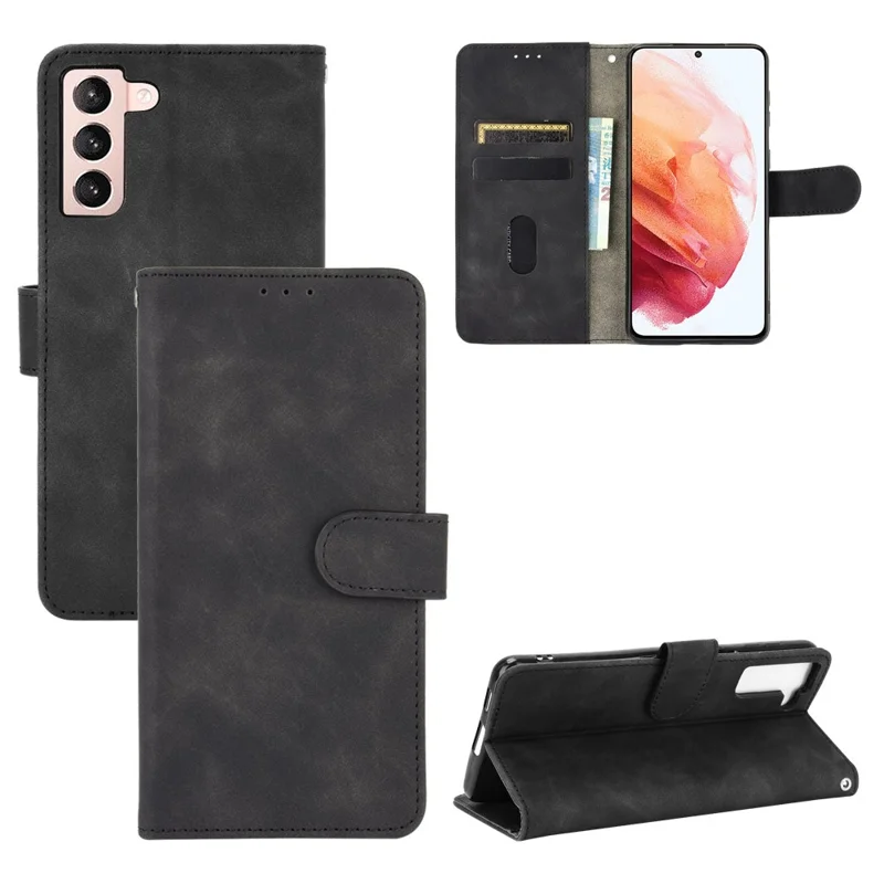 Delicate PU Leder Brieftasche Handy -hülle Für Samsung Galaxy S21 4G/5G - Schwarz