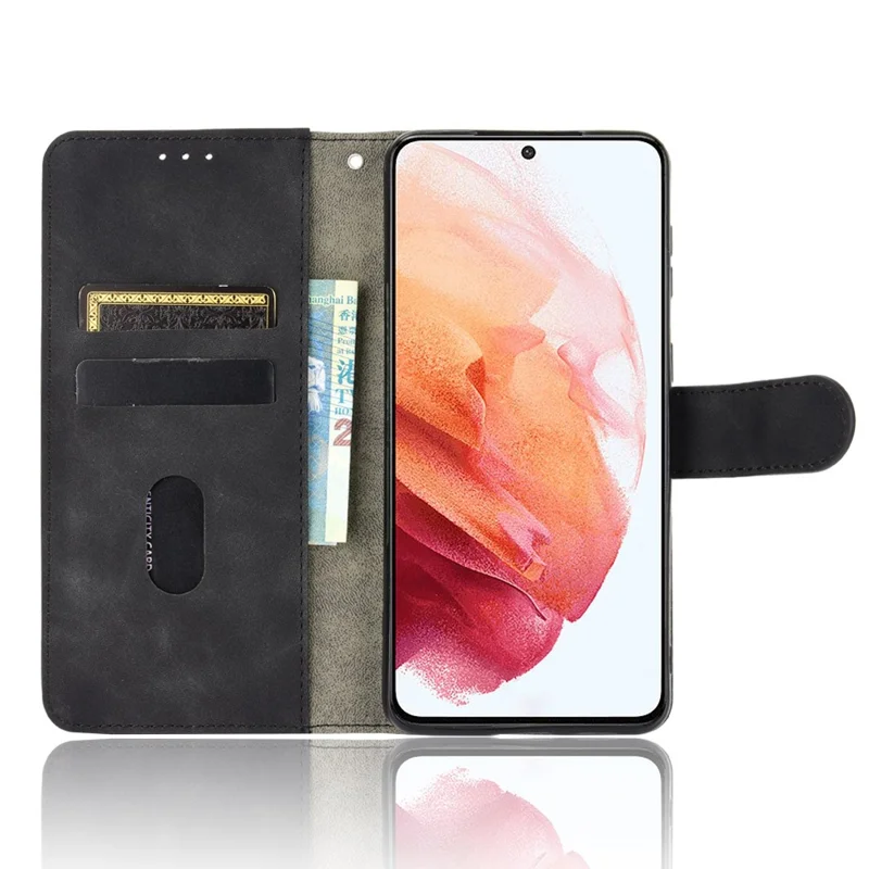 Delicate PU Leder Brieftasche Handy -hülle Für Samsung Galaxy S21 4G/5G - Schwarz