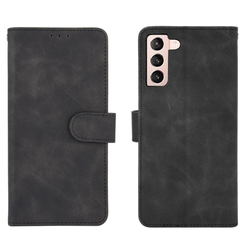 Delicate PU Leder Brieftasche Handy -hülle Für Samsung Galaxy S21 4G/5G - Schwarz
