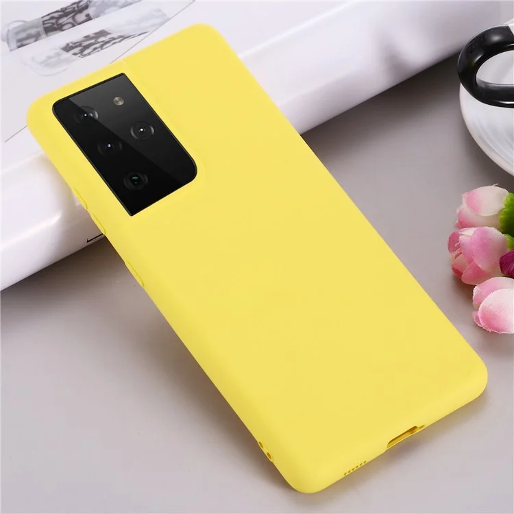 For Samsung Galaxy S21 Ultra 5G Shockproof Soft Liquid Silicone Cover Mobile Phone Shell Protection Case - Yellow