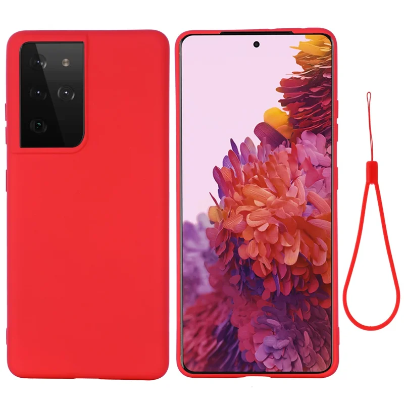 For Samsung Galaxy S21 Ultra 5G Shockproof Soft Liquid Silicone Cover Mobile Phone Shell Protection Case - Red