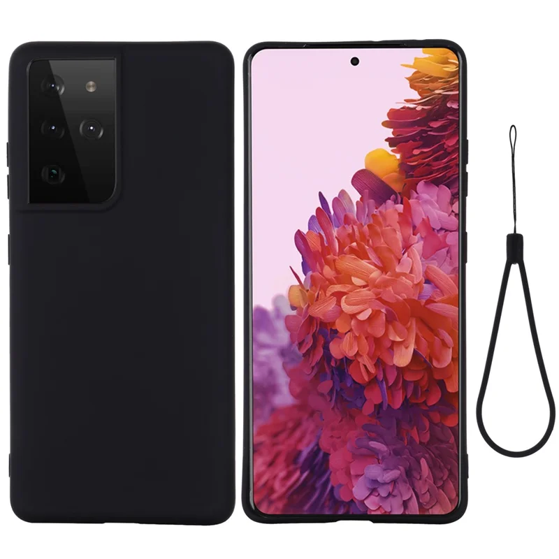 For Samsung Galaxy S21 Ultra 5G Shockproof Soft Liquid Silicone Cover Mobile Phone Shell Protection Case - Black