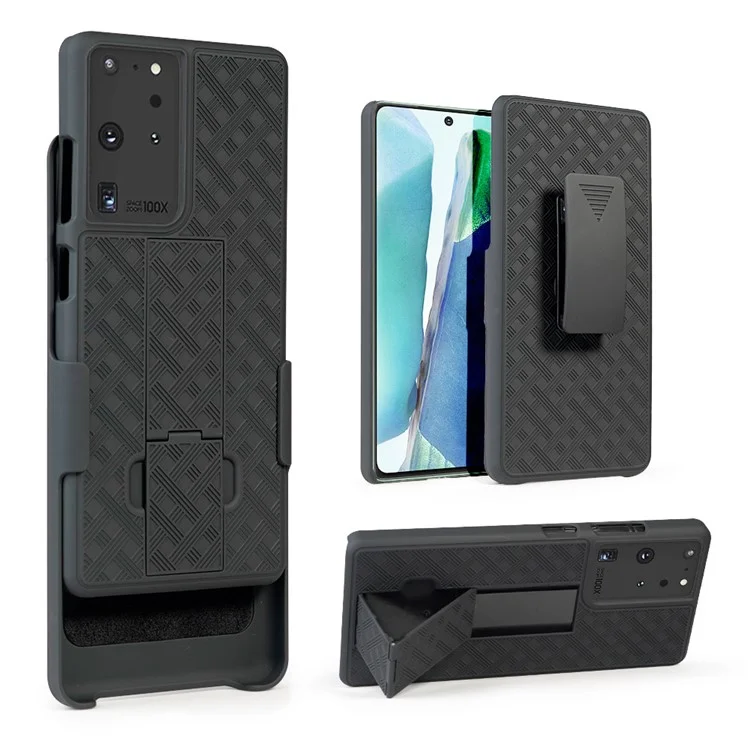 Тканая текстурная встроенная подставка PC Hard Case для Samsung Galaxy S21 Ultra 5G