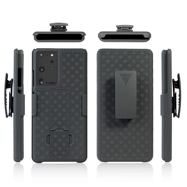 Тканая текстурная встроенная подставка PC Hard Case для Samsung Galaxy S21 Ultra 5G