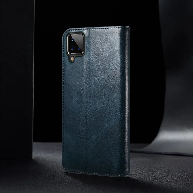 Waxy Crazy Horse Texture TPU + PU Leather Case Cover for Samsung Galaxy A12 - Blue