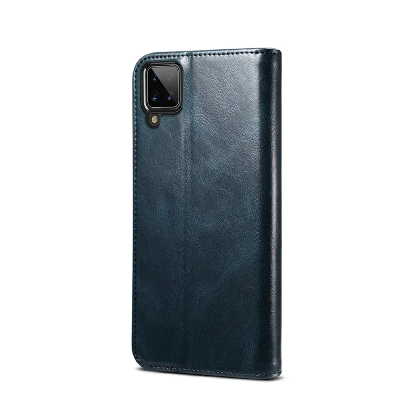 Waxy Crazy Horse Texture TPU + PU Leather Case Cover for Samsung Galaxy A12 - Blue