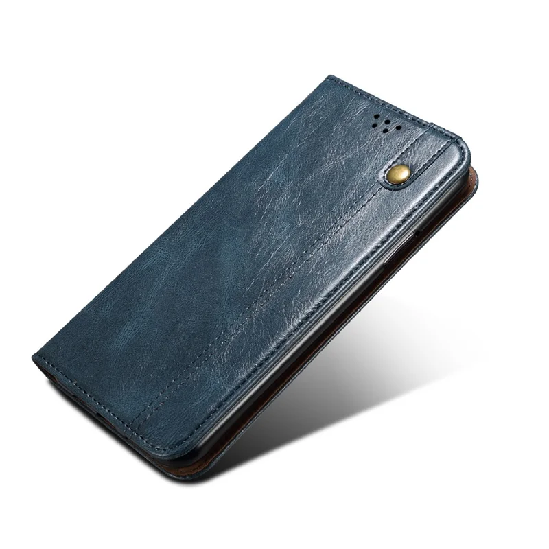 Waxy Crazy Horse Texture TPU + PU Leather Case Cover for Samsung Galaxy A12 - Blue