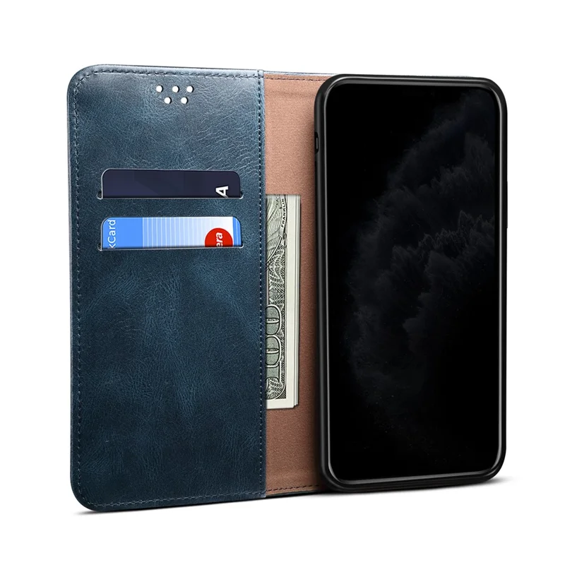 Waxy Crazy Horse Texture TPU + PU Leather Case Cover for Samsung Galaxy A12 - Blue
