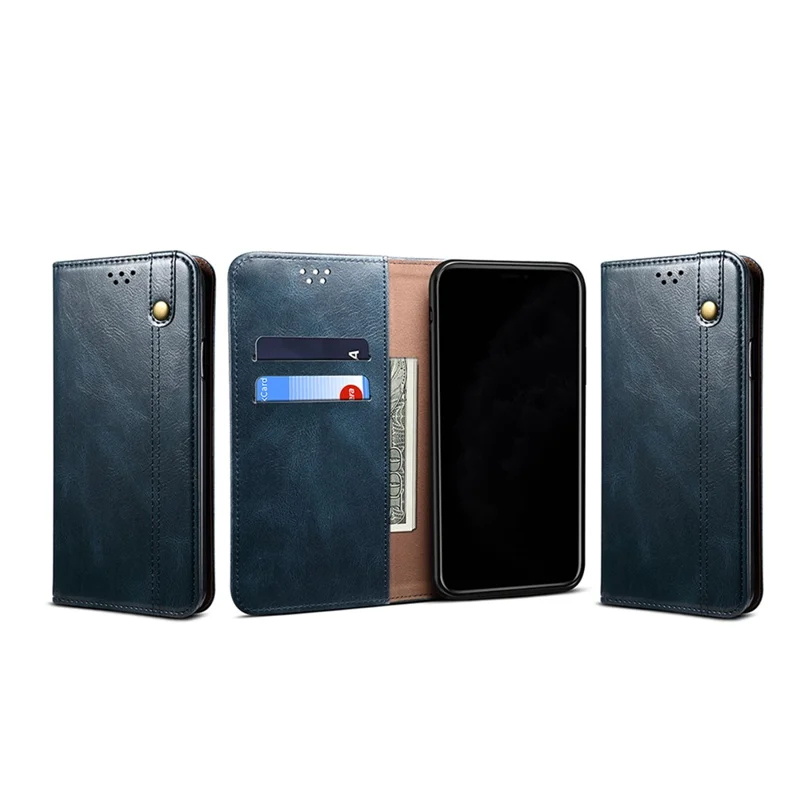 Waxy Crazy Horse Texture TPU + PU Leather Case Cover for Samsung Galaxy A12 - Blue