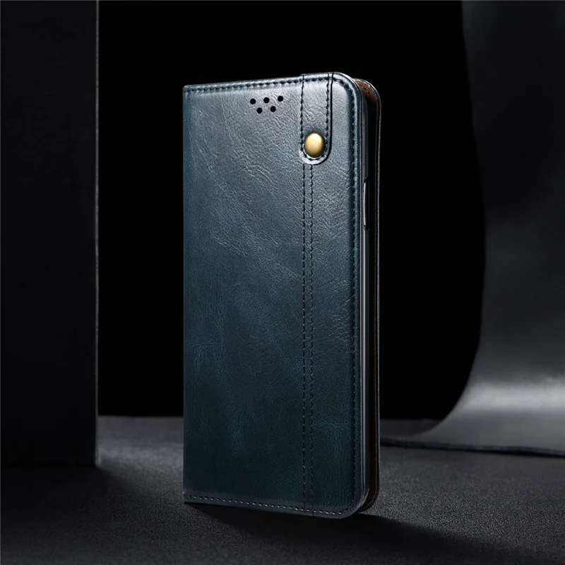 Waxy Crazy Horse Texture TPU + PU Leather Case Cover for Samsung Galaxy A12 - Blue