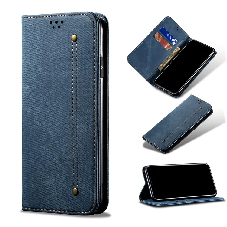 Jeans Stoff Textur Brieftasche Leder Mobiltelefon Schutzabdeckung Für Samsung Galaxy A72 5G / A72 4G - Blau