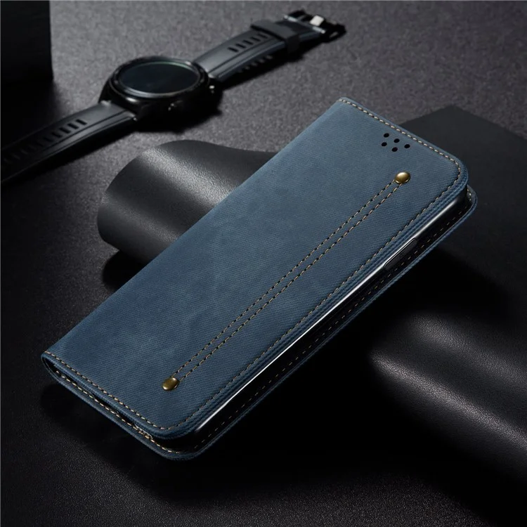 Cubierta Protectora de Teléfonos Móviles de Cuero Para la Billetera de Textura de Jeans Para Samsung Galaxy A72 5G / A72 4G - Azul