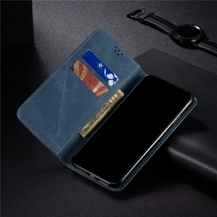 Jeans Stoff Textur Brieftasche Leder Mobiltelefon Schutzabdeckung Für Samsung Galaxy A72 5G / A72 4G - Blau