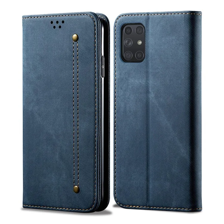 Jeans Stoff Textur Brieftasche Leder Mobiltelefon Schutzabdeckung Für Samsung Galaxy A72 5G / A72 4G - Blau