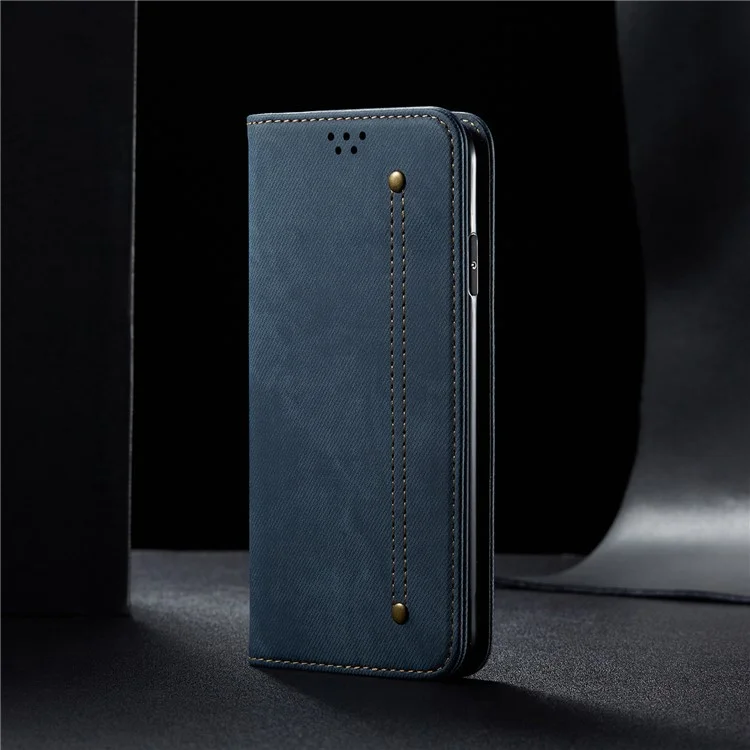 Cubierta Protectora de Teléfonos Móviles de Cuero Para la Billetera de Textura de Jeans Para Samsung Galaxy A72 5G / A72 4G - Azul