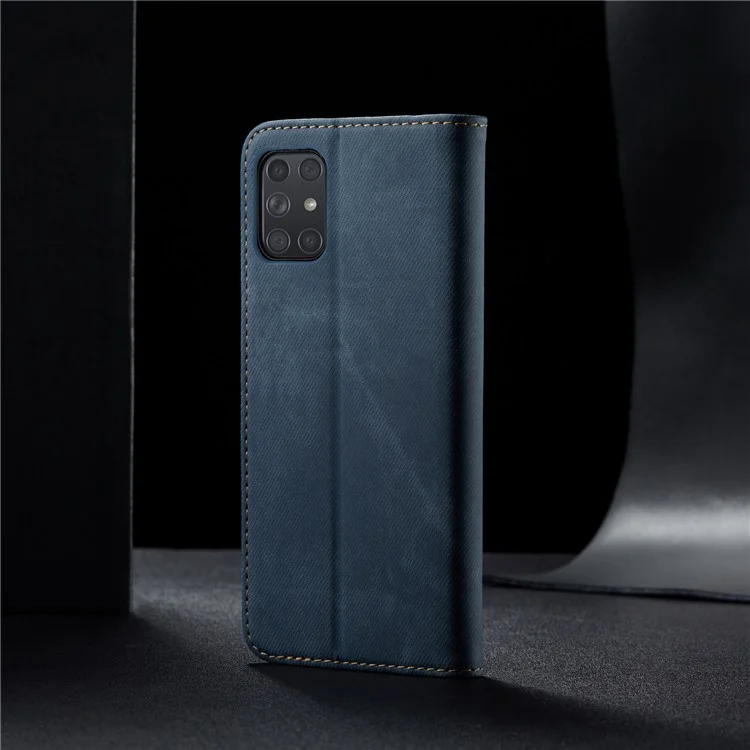 Cubierta Protectora de Teléfonos Móviles de Cuero Para la Billetera de Textura de Jeans Para Samsung Galaxy A72 5G / A72 4G - Azul