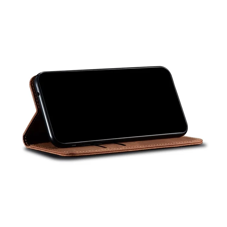 Jeans Cloth Texture Wallet Leather Mobile Phone Protective Cover for Samsung Galaxy A12 - Brown