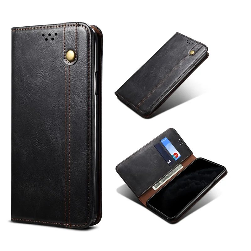 Waxy Crazy Horse Texture TPU + PU Leather Case Cover for Samsung Galaxy A32 5G/M32 5G - Black