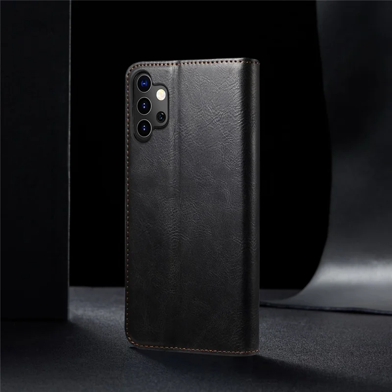 Waxy Crazy Horse Texture TPU + PU Leather Case Cover for Samsung Galaxy A32 5G/M32 5G - Black