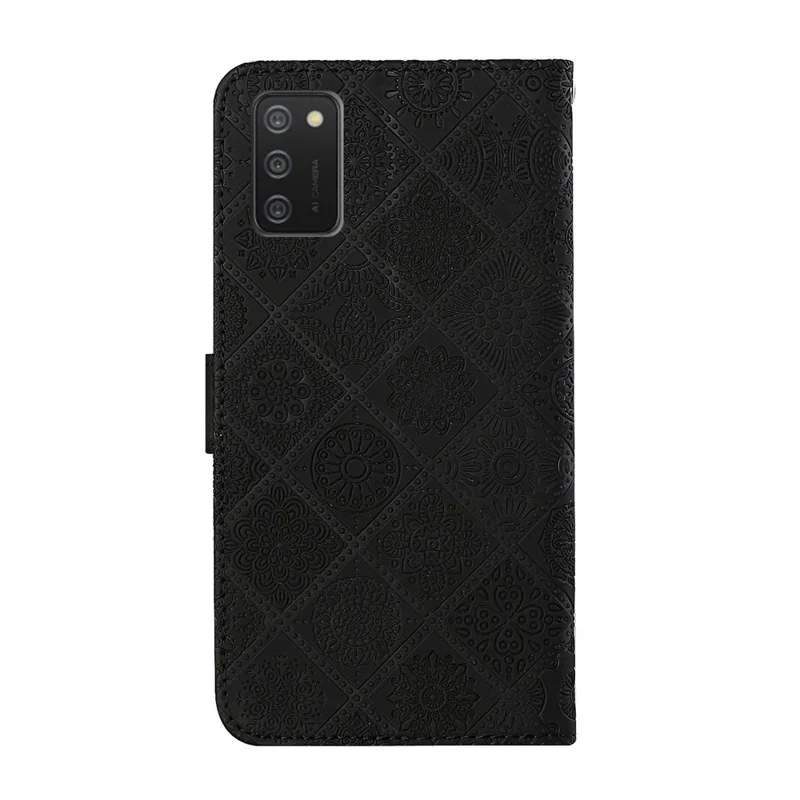 Étui portefeuille en cuir avec motif ethnique pour Samsung Galaxy A02s (166,5 mm) - Noir