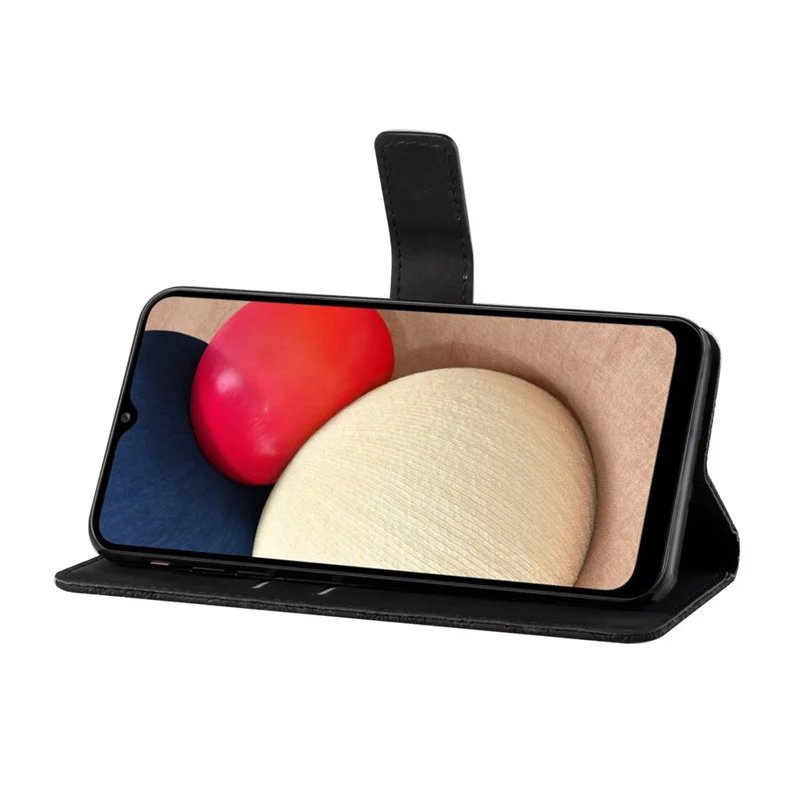 Étui portefeuille en cuir avec motif ethnique pour Samsung Galaxy A02s (166,5 mm) - Noir