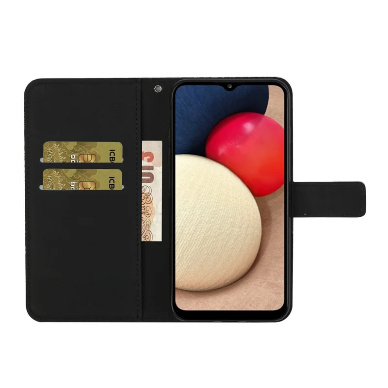 Étui portefeuille en cuir avec motif ethnique pour Samsung Galaxy A02s (166,5 mm) - Noir