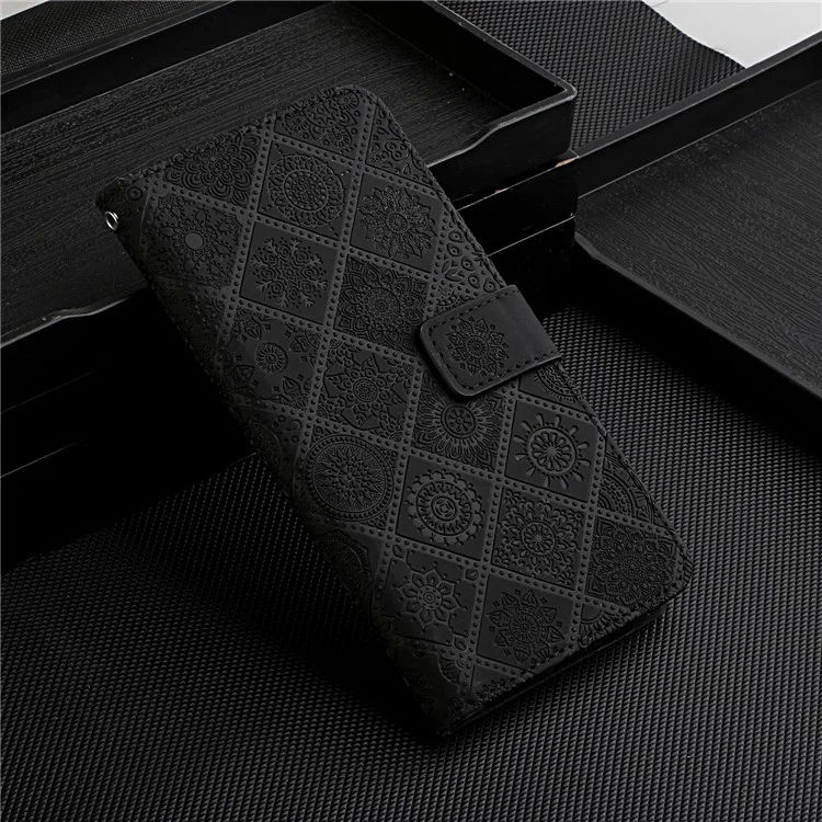 Impresión de Estuche Étnico Flower Wallet Case Para Samsung Galaxy S20 fe 4g/fe 5G/S20 Lite/S20 fe 2022 - Negro