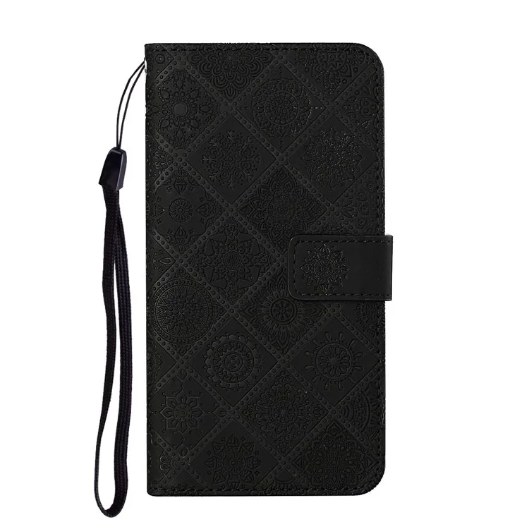 Impresión de Estuche Étnico Flower Wallet Case Para Samsung Galaxy S20 fe 4g/fe 5G/S20 Lite/S20 fe 2022 - Negro