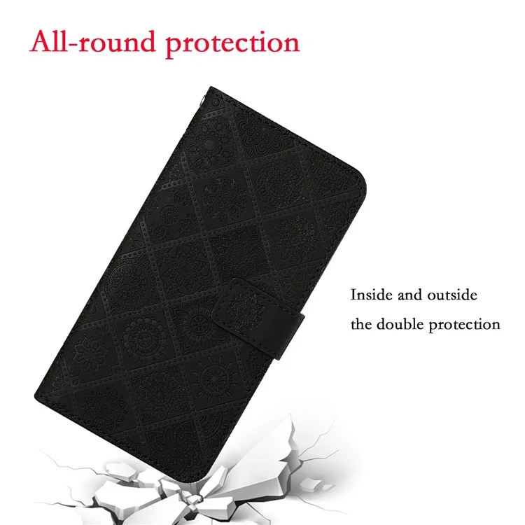 Impresión de Estuche Étnico Flower Wallet Case Para Samsung Galaxy S20 fe 4g/fe 5G/S20 Lite/S20 fe 2022 - Negro