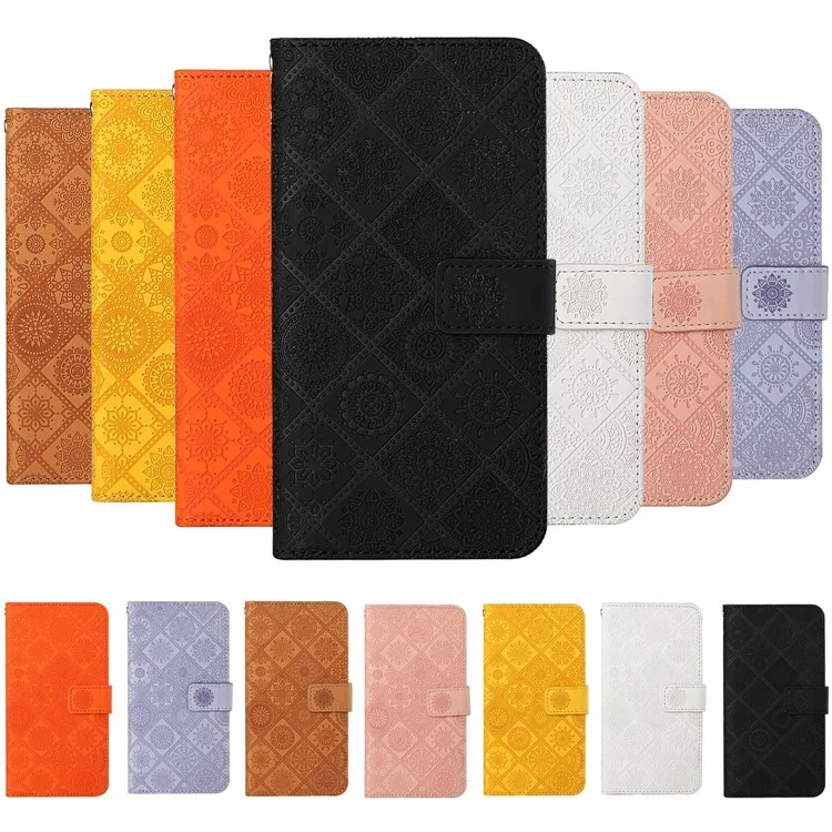 Impresión de Estuche Étnico Flower Wallet Case Para Samsung Galaxy S20 fe 4g/fe 5G/S20 Lite/S20 fe 2022 - Negro