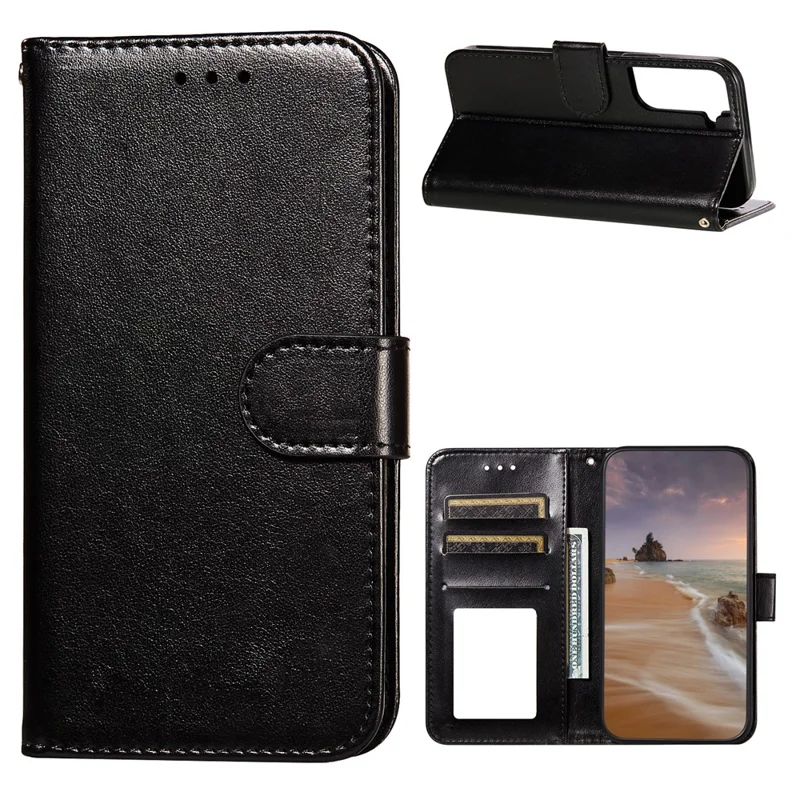Dual-sided Magnetic Clasp Leather Wallet Stand Phone Case Shell for Samsung Galaxy S21+ 5G - Black