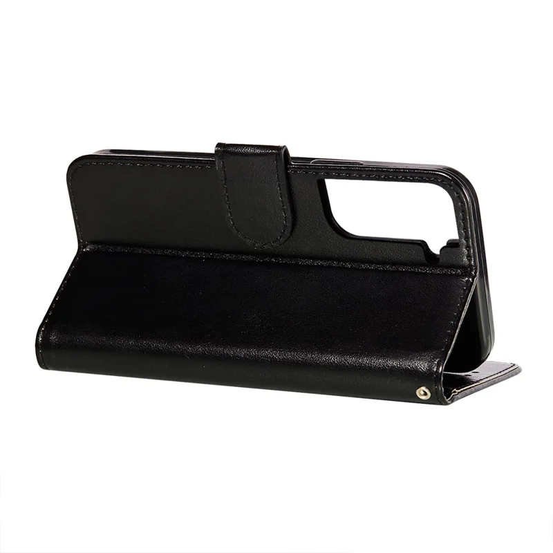 Dual-sided Magnetic Clasp Leather Wallet Stand Phone Case Shell for Samsung Galaxy S21+ 5G - Black
