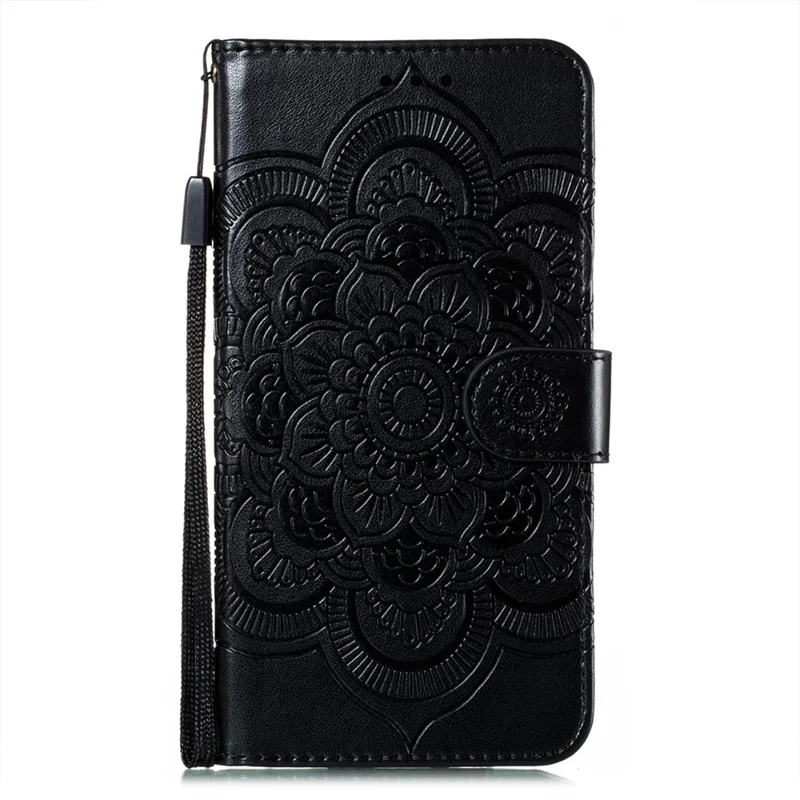 Impressão Mandala Flor de Couro de Flores Capa Para Samsung Galaxy S21 4g/5g Stand Estocando - Preto