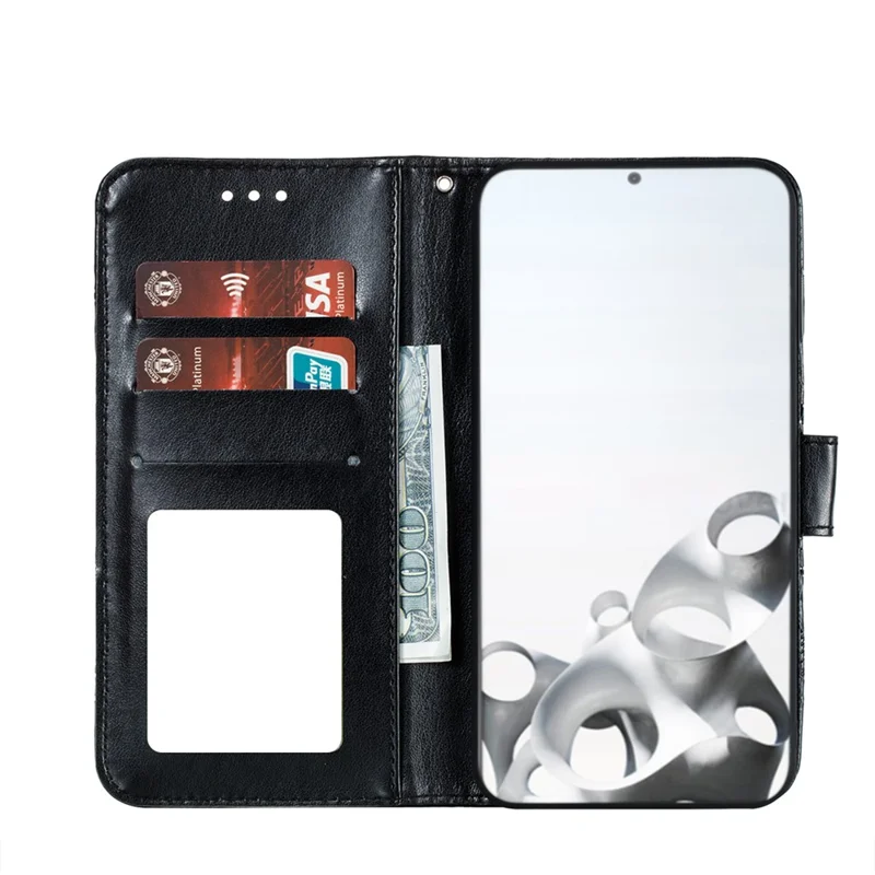 Impressão Mandala Flor de Couro de Flores Capa Para Samsung Galaxy S21 4g/5g Stand Estocando - Preto