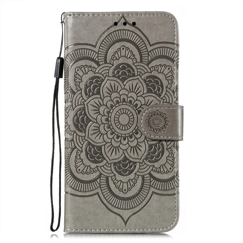 Imprint Mandala Flower Leather Phone Cover for Samsung Galaxy S21 4G/5G Stand Case - Grey