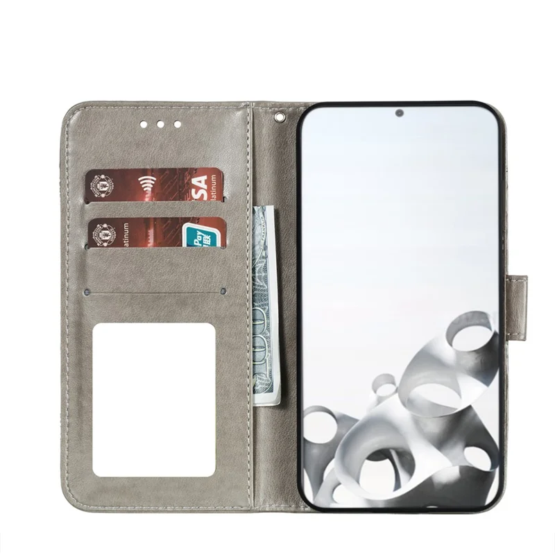 Imprint Mandala Flower Leather Phone Cover for Samsung Galaxy S21 4G/5G Stand Case - Grey