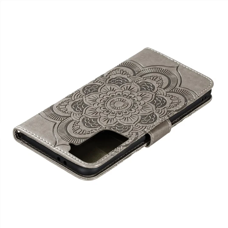 Impronta Coperchio Protettore in Pelle Fiore Mandala Per Samsung Galaxy S21+ 5G Stand Case - Grigio