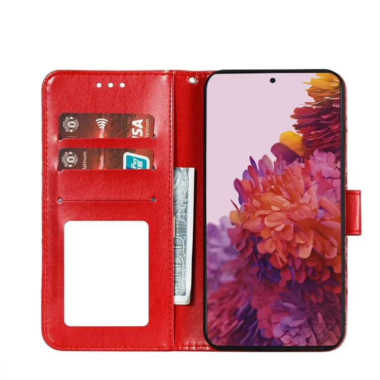 Imprint Mandala Flower Wallet Leather Cover for Samsung Galaxy S21 Ultra 5G Stand Case - Red