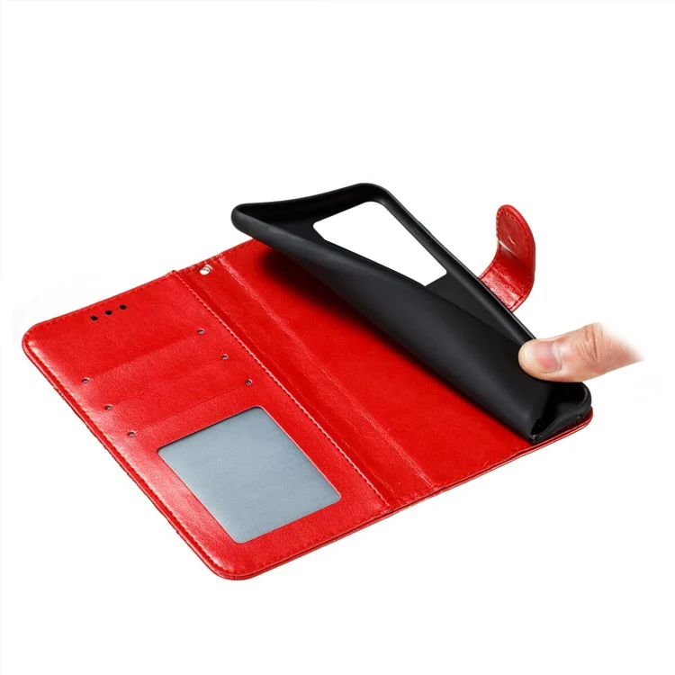 Imprint Mandala Flower Wallet Leather Cover for Samsung Galaxy S21 Ultra 5G Stand Case - Red