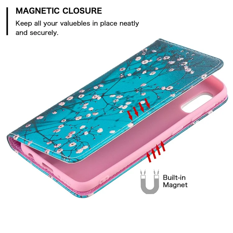 Pattern Printing Auto-absorbed PU Leather Stand Case for Samsung Galaxy A10e/A20e - Plum Blossom