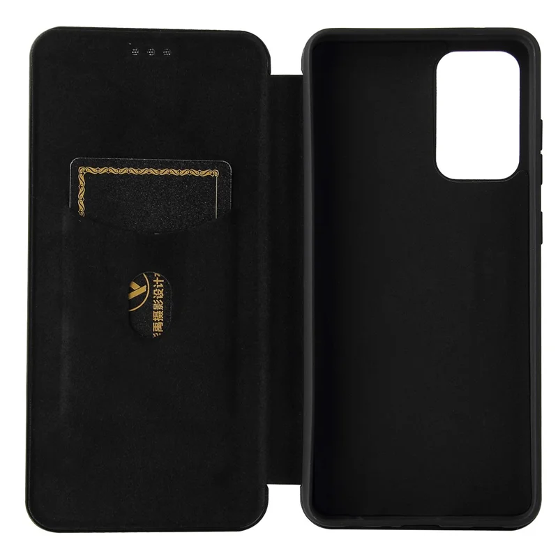 For Samsung Galaxy A72 5G Leather Phone Case Carbon Fiber Flip Cover with Card Holder Auto-absorbed Cover Case - Black
