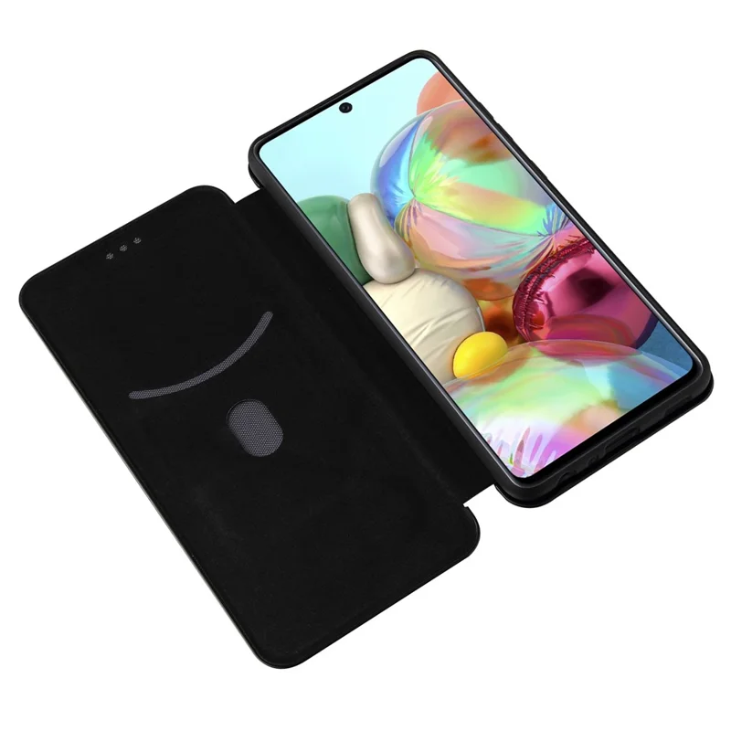 For Samsung Galaxy A72 5G Leather Phone Case Carbon Fiber Flip Cover with Card Holder Auto-absorbed Cover Case - Black