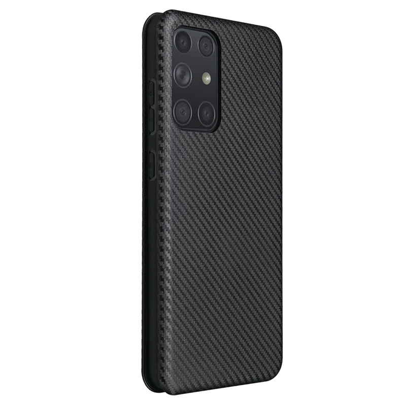 For Samsung Galaxy A72 5G Leather Phone Case Carbon Fiber Flip Cover with Card Holder Auto-absorbed Cover Case - Black